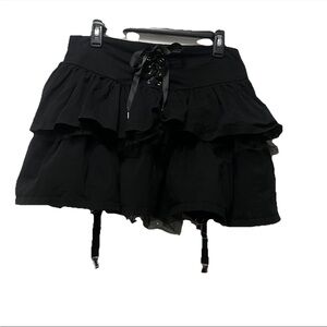 Dolls Kill Widow Cavalier Courtship Ruffle Tiered Mini Skirt Black XL Lace Up